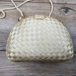 Whiting and Davis white ribbon clutch purse